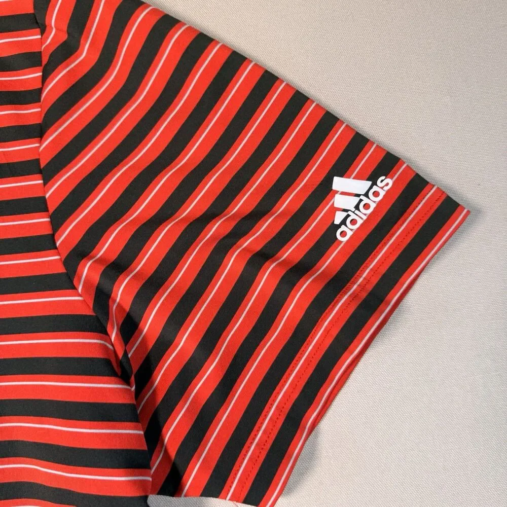 Adidas Polo Shirt Mens XL Red Black Stripe Golf Performance